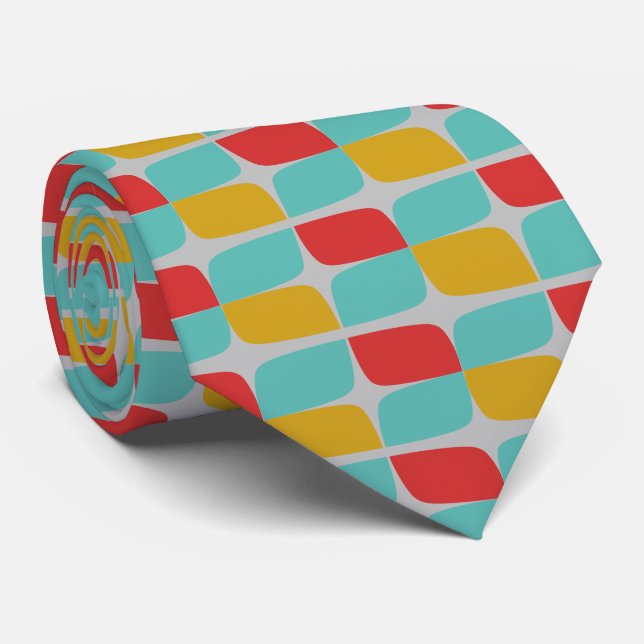 Cravate Motif géométrique rétro sur gris clair (Roulé)