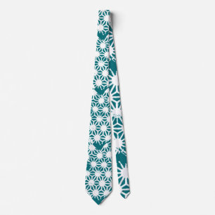 Cravate motif géométrique turquoise et blanc
