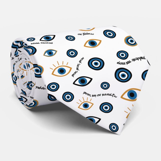 Cravate Motif grec des yeux mal : "Ftou Ftou" Amulet (Roulé)