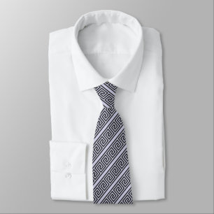 Cravate Motif grec gris élégant sur gris acier clair
