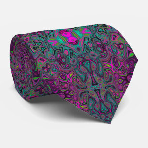 Cravate Motif Groovy Abstrait Magenta et Bleu Sarcelle