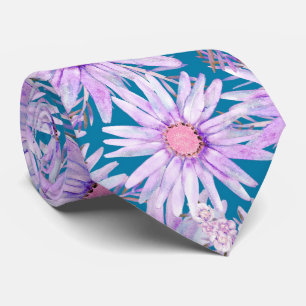 Cravate Motif Groovy Rétro Marguerite Violette
