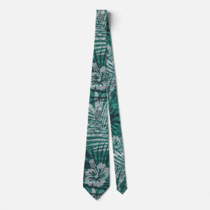 Cravate Motif hawaïen avec Hibiscus Feuilles de palmier à
