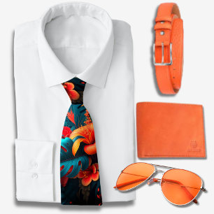 Cravate Motif Hawaïen orange vibrant