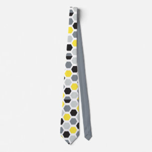 Cravate Motif Hexagon jaune, noir et gris