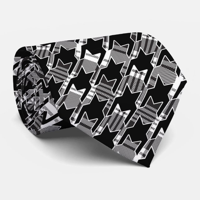 Cravate Motif Houndstooth noir et blanc (Roulé)