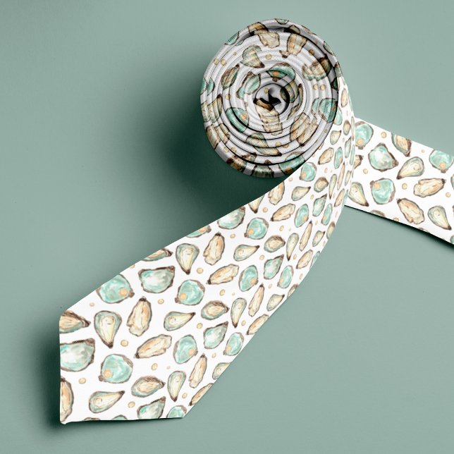 Cravate Motif Huitre et Perle Aquarelle Côtière (Créateur téléchargé)