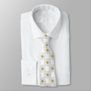 Cravate Motif jaune de marguerite blanche