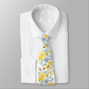 Cravate Motif jaune et bleu d'aquarelle