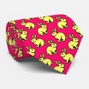 Cravate Motif lapins - Lt Jaune, Noir et Rouge néon