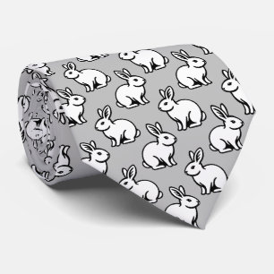 Cravate Motif lapins - Noir et Blanc avec gris clair