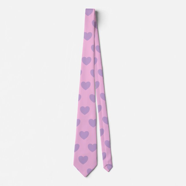 Cravate Motif Lavande et Coeurs roses (Devant)