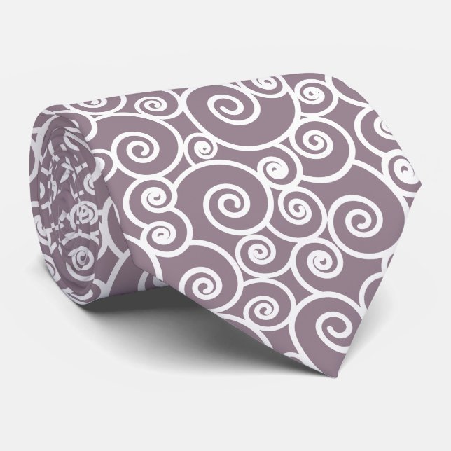 Cravate Motif Lavender Grey and White Swils and Circles (Roulé)