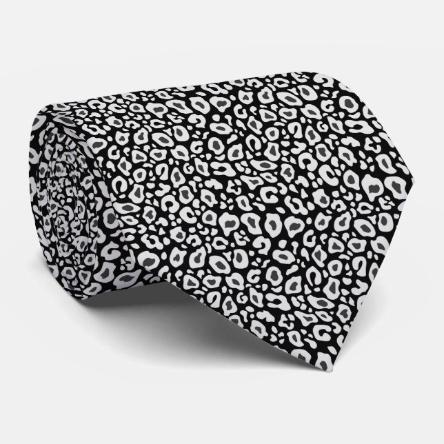 Cravate Motif léopard noir et blanc (Roulé)