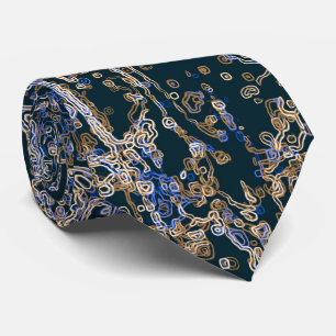 Cravate Motif Ligne courbe or et bleu