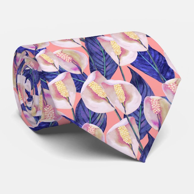Cravate Motif Lily de paix romantique (Roulé)