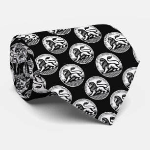 Cravate Motif Lion - Noir et Blanc sur Noir