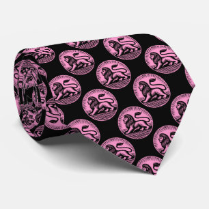 Cravate Motif Lion - Noir et Rose sur Noir
