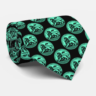 Cravate Motif Lion - Noir et Turquoise sur Noir