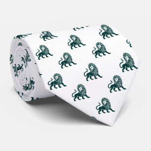 Cravate Motif Lion - Vert foncé sur Blanc