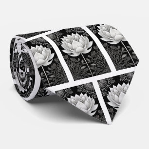 Cravate Motif Lotus noir et blanc