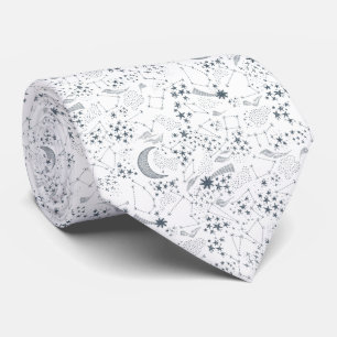 Cravate Motif Lune étoilée blanc et bleu