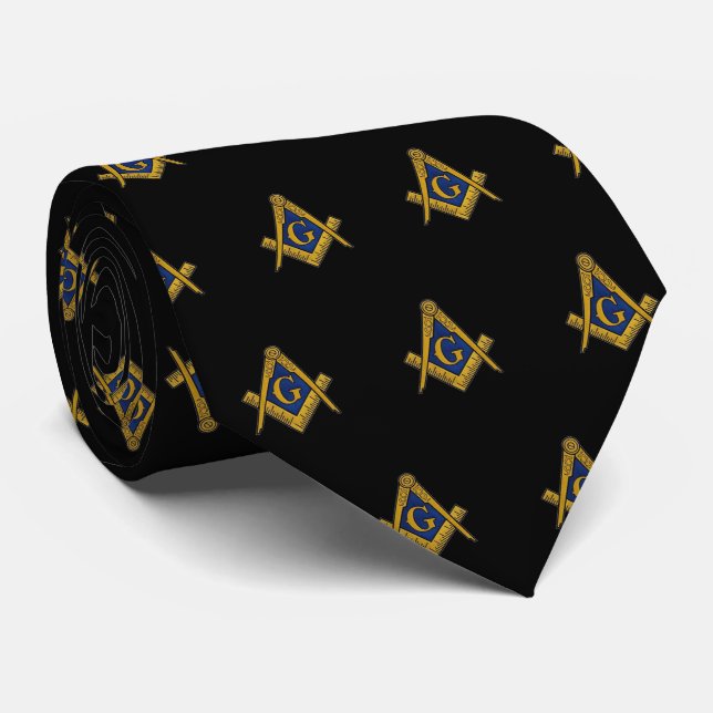Cravate Motif maçonnerie maçonnique noir (Roulé)