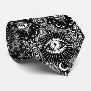 Cravate Motif magique Lune, oeil et croissant