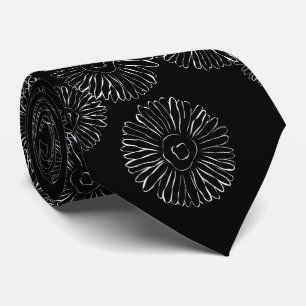 Cravate Motif moderne de marguerite bohème noir et blanc