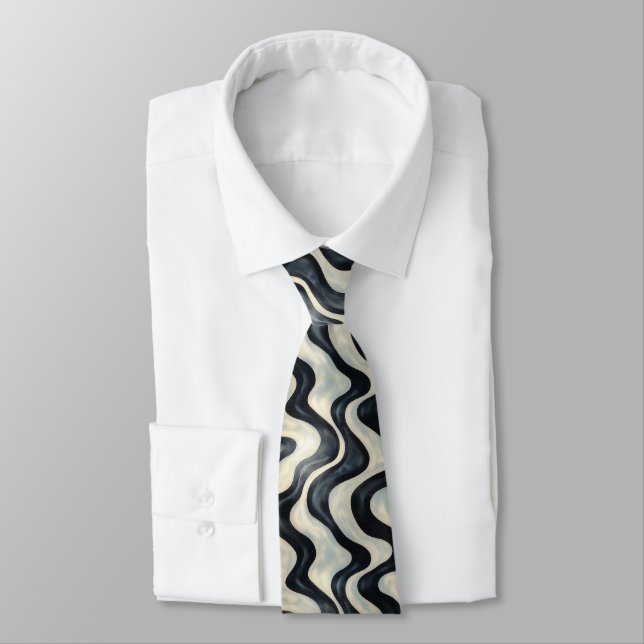 Cravate Motif moderne de vague noir et blanc (Attaché)
