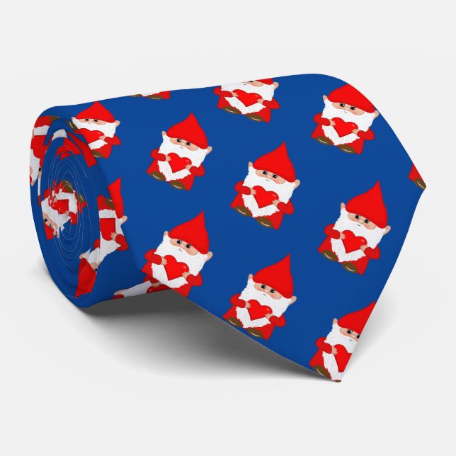 Cravate Motif moderne Gnome de Noël mou sur bleu (Roulé)