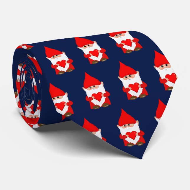 Cravate Motif moderne Gnome Noël mou sur bleu marine (Roulé)