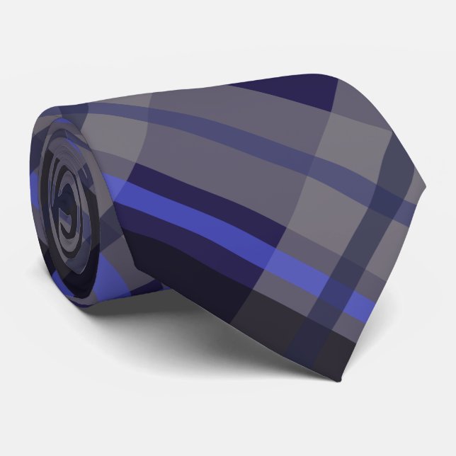 Cravate Motif moderne Tartan bleu gris noir (Roulé)