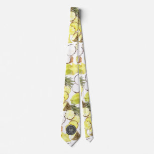 Cravate Motif Monogramme de fruits tropicaux frais en aqua