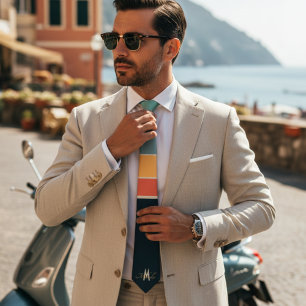 Cravate Motif monogramme rayures rose marine rétro années 