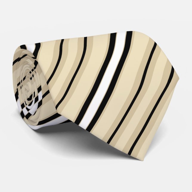Cravate Motif noir beige de rayure de Taupe bronzage crème (Roulé)