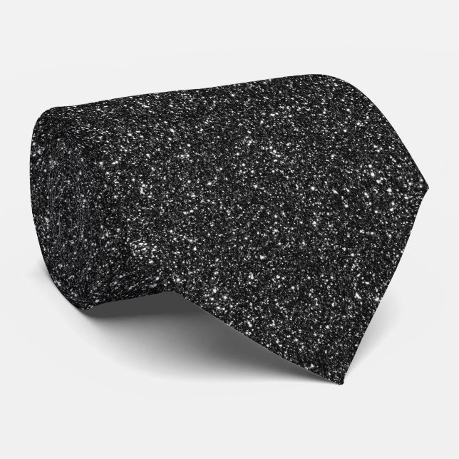 Cravate Motif Noir Brillant Métallisé Pailleté (Roulé)