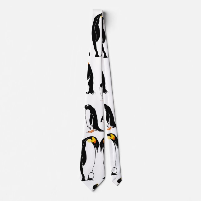 Cravate Motif noir et blanc pingouins (Devant)