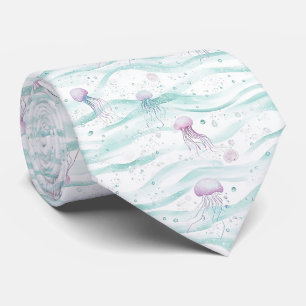 Cravate Motif Océan Méduses Aquarelle Envoûtant (3)