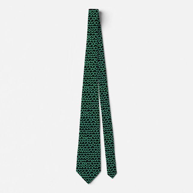 Cravate Motif ondulé - Vert marin sur noir (Devant)