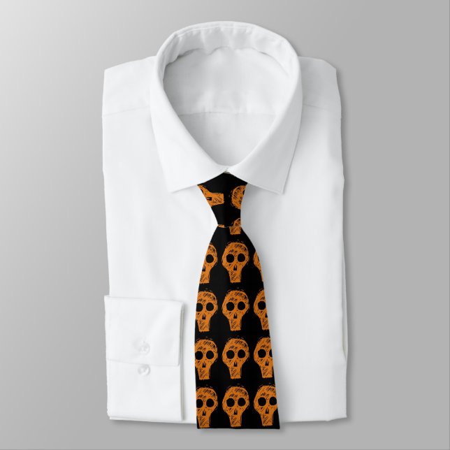 Cravate Motif orange de crâne de Halloween (Attaché)