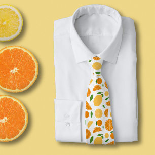 Cravate Motif orange et citron blanc