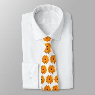 Cravate Motif Orange Marigold - Blanc