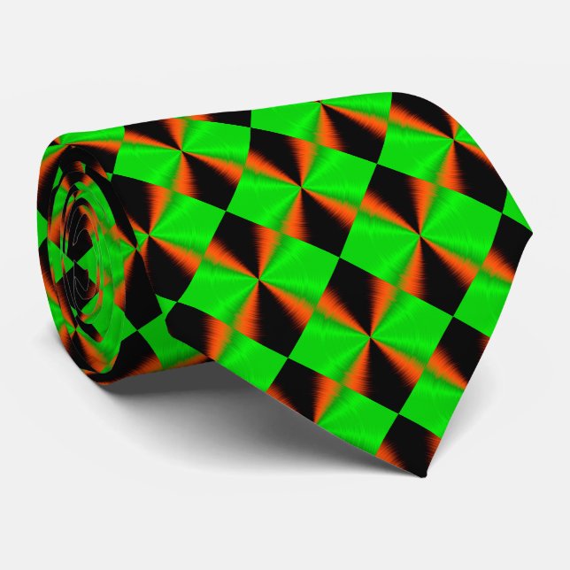 Cravate Motif orange vert noir diamant (Roulé)