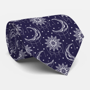 Cravate Motif ornemental de lune vintage bleu