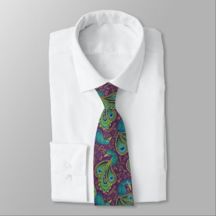Cravate Motif Paisley Paon Violet