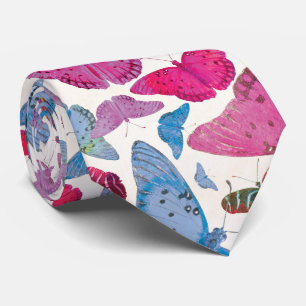Cravate Motif papillon rose bleu pourpre moderne