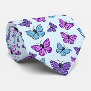 Cravate Motif papillon violet, bleu et rose