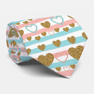 Cravate Motif pastel cœur rayures paillettes Style (4)