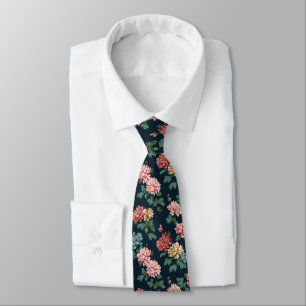 Cravate Motif Peony vintage coloré sur Arrière - plan noir